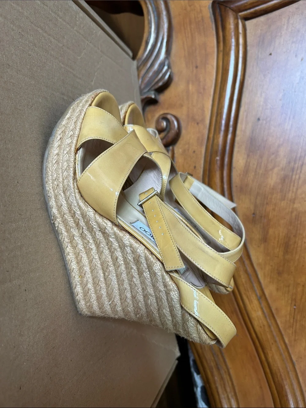 Jimmy Choo sand Leather Platform Espadrille Sandals. Size 39